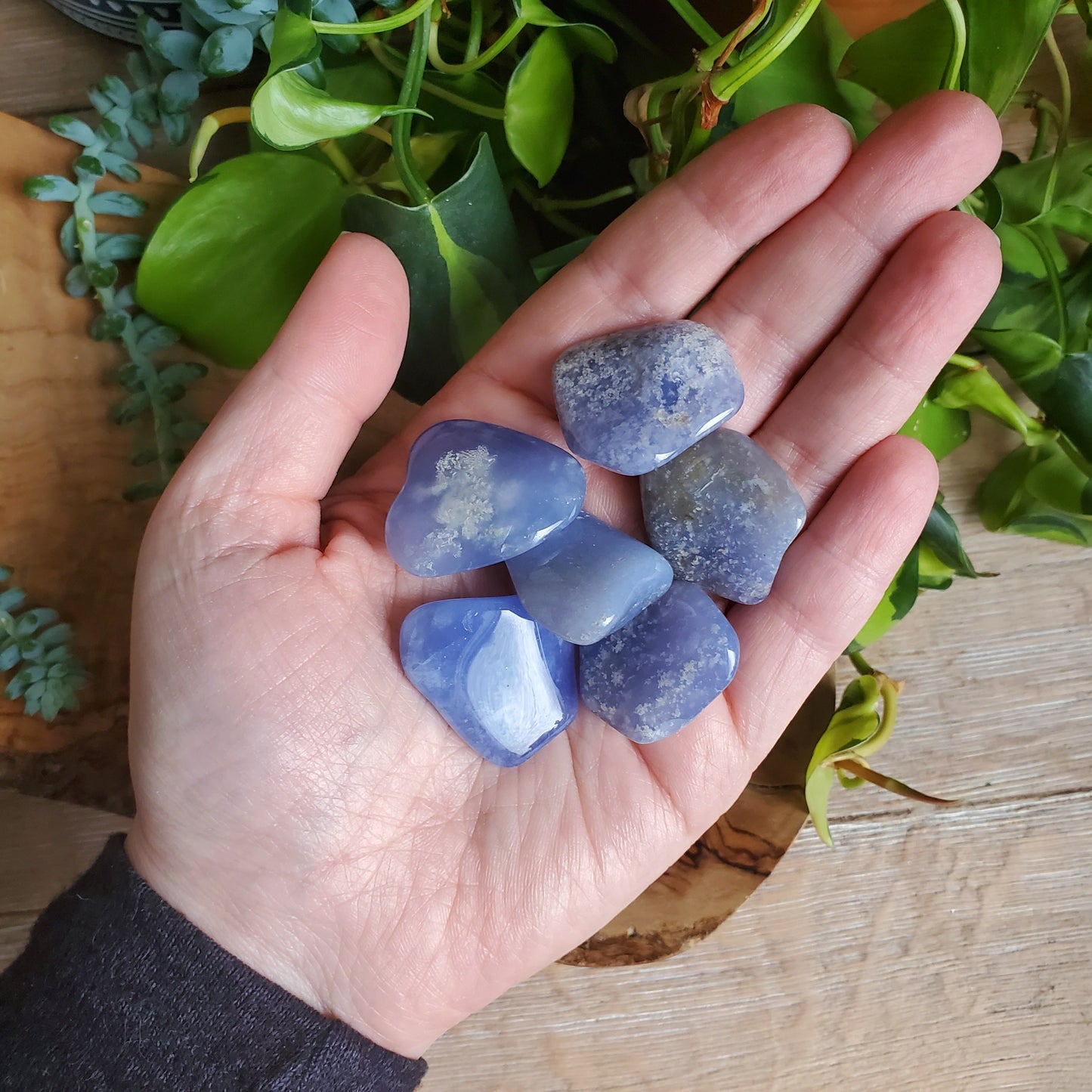Blue Moss Chalcedony Tumbled Stones