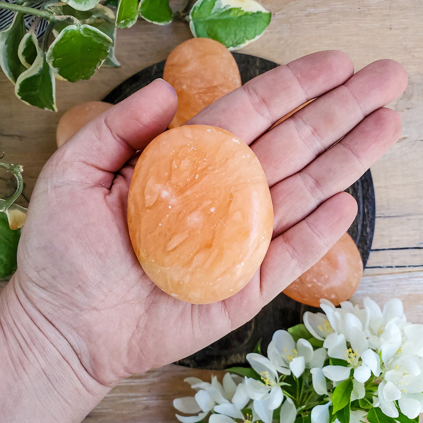 Peach Calcite Palmstones (Madagascar)