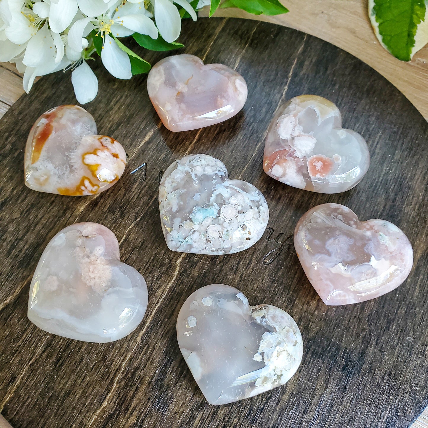 Cherry Blossom Agate Hearts