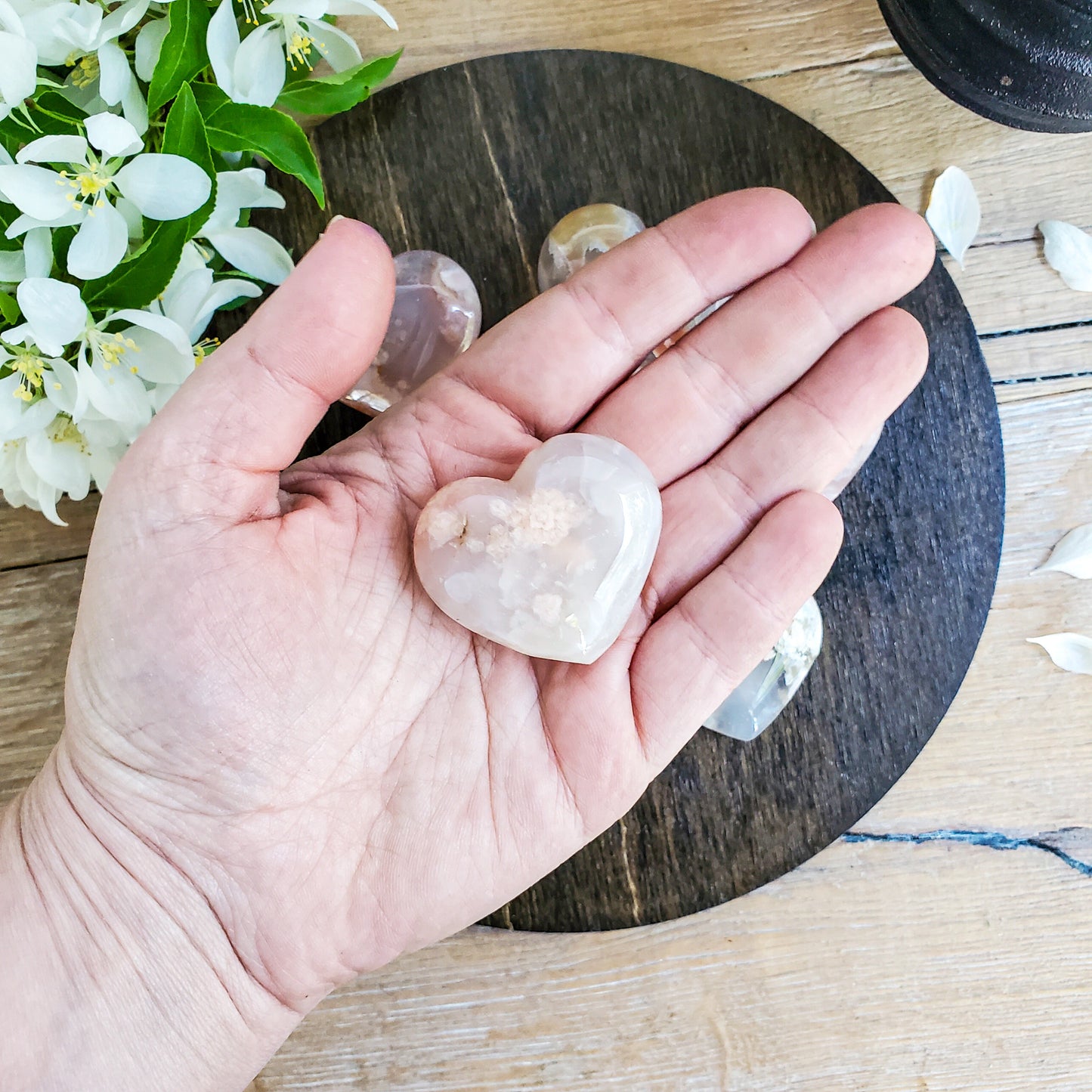 Cherry Blossom Agate Hearts