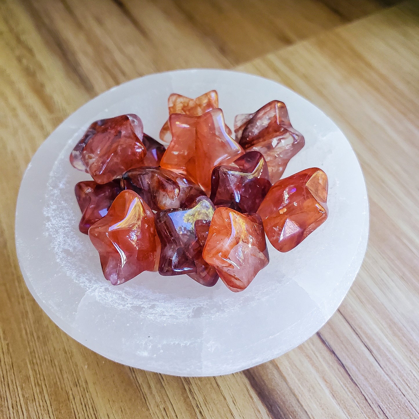 Fire & Ice Quartz Star & Moon Pair - Carving