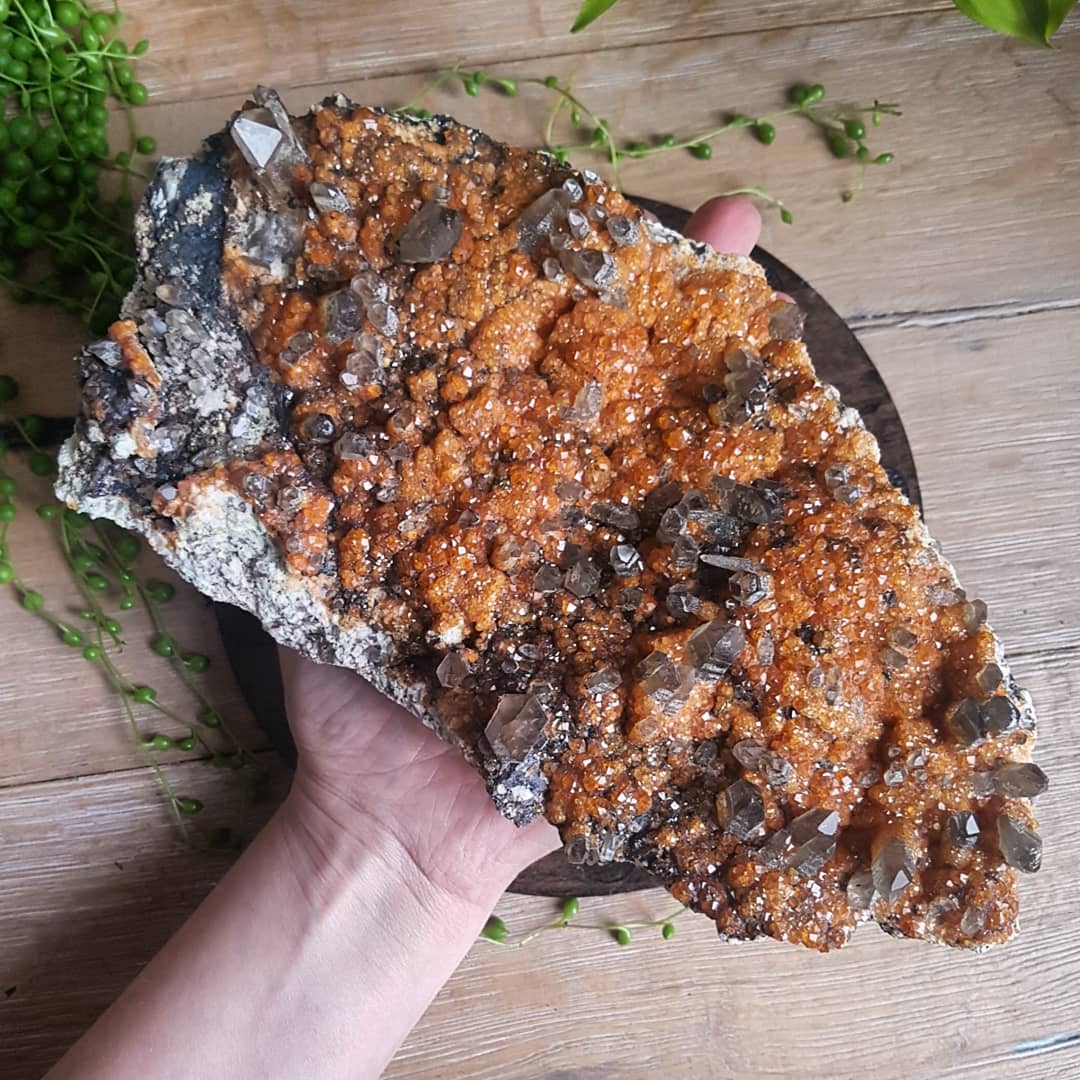 Spessartine Garnet and Smokey Quartz Plate XL - Raw