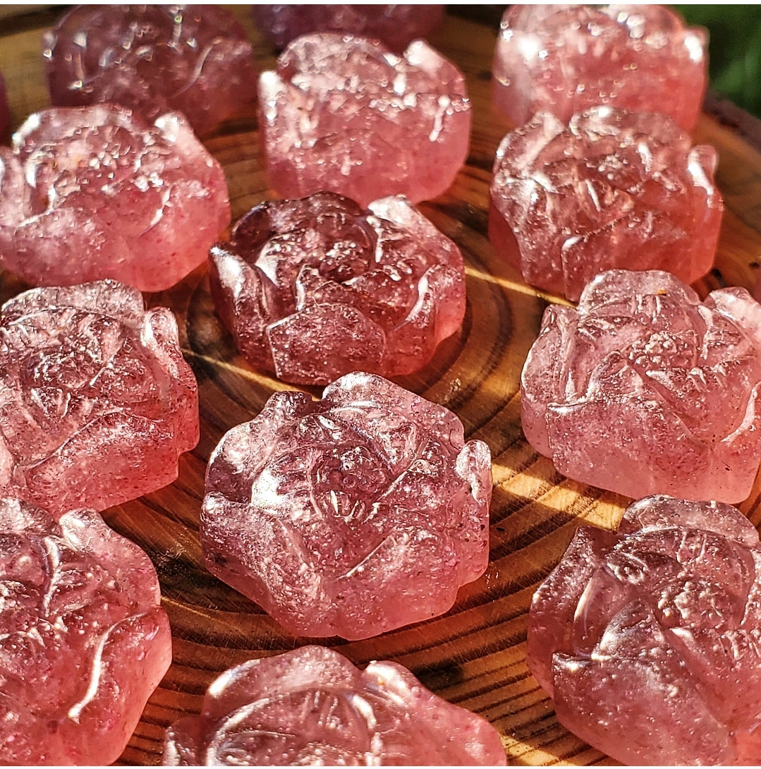 Strawberry Quartz Cherry Blossom - Carving