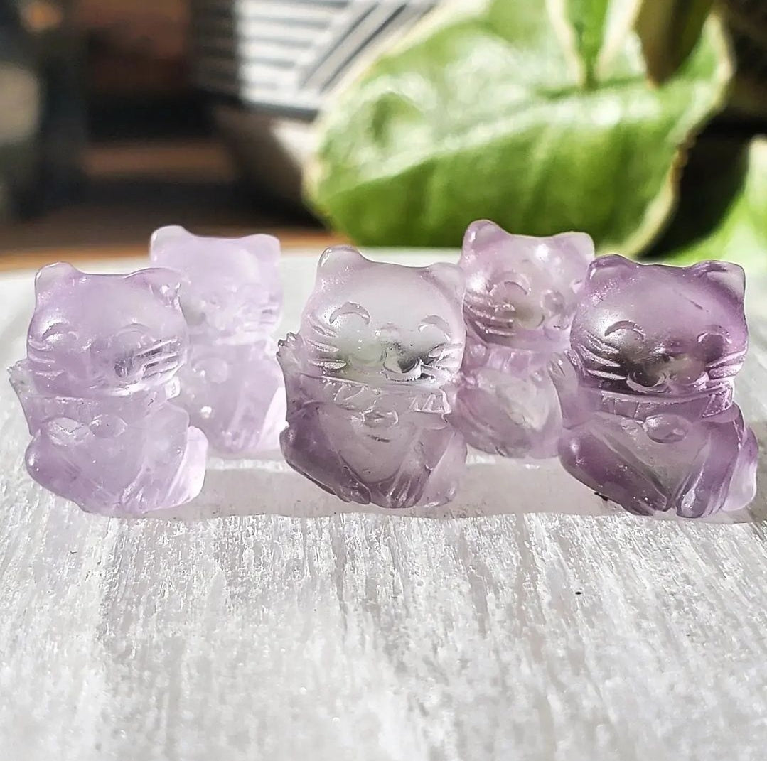 Amethyst Maneki Neko (Lucky Cat) - Carving