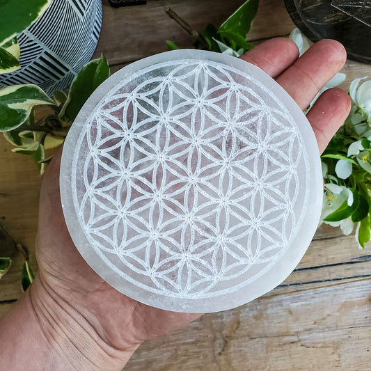 Flower of Life - Selenite Crystal Grid