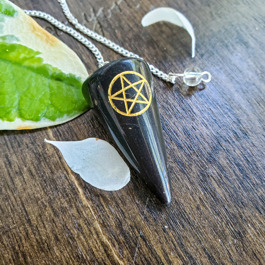 Black Tourmaline Pendulum with Pentacle