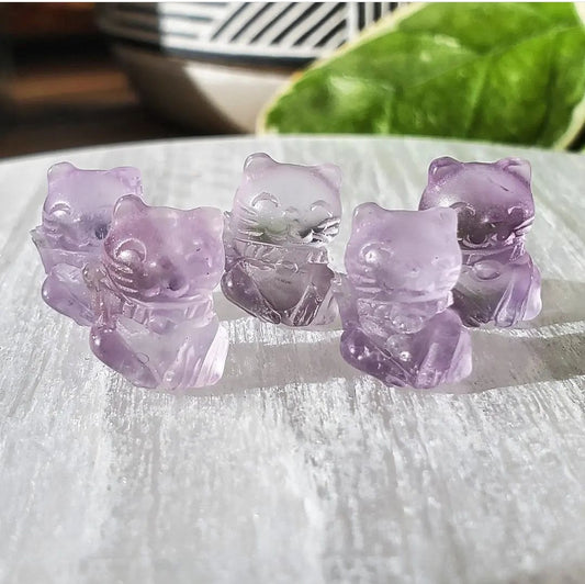 Amethyst Maneki Neko (Lucky Cat) - Carving